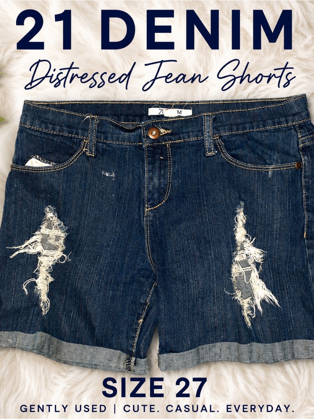 21 Denim Distressed Cuffed Jean Shorts | Size 27 | Gently Used